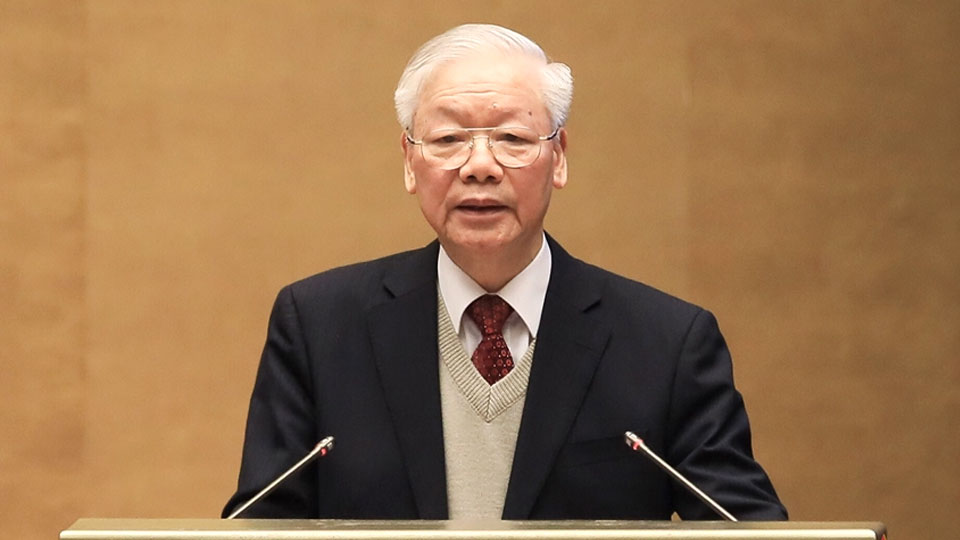 Tổng Bí thư Nguyễn Phú Trọng phát biểu tại hội nghị. Ảnh: TRỌNG HẢI