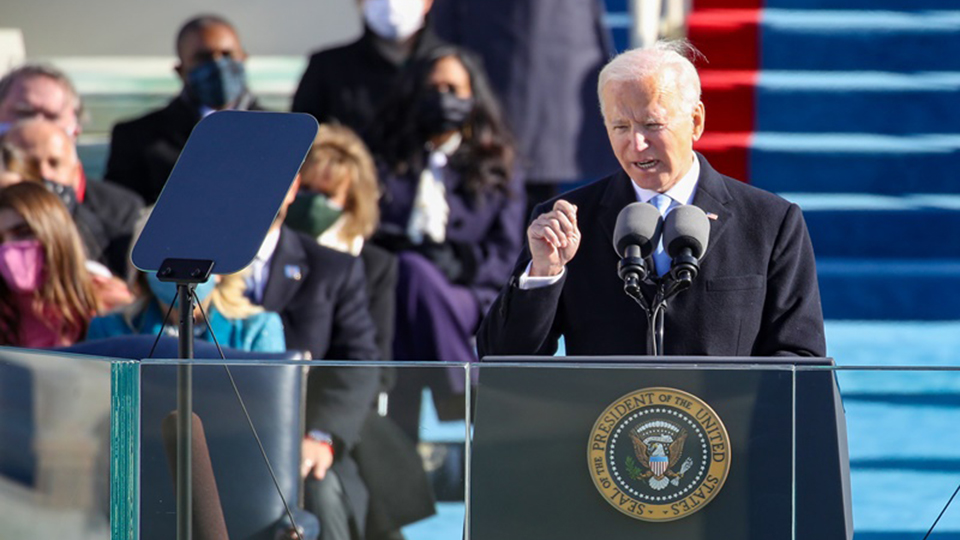 Tổng thống Joe Biden phát biểu tại lễ nhậm chức. Ảnh: CNN