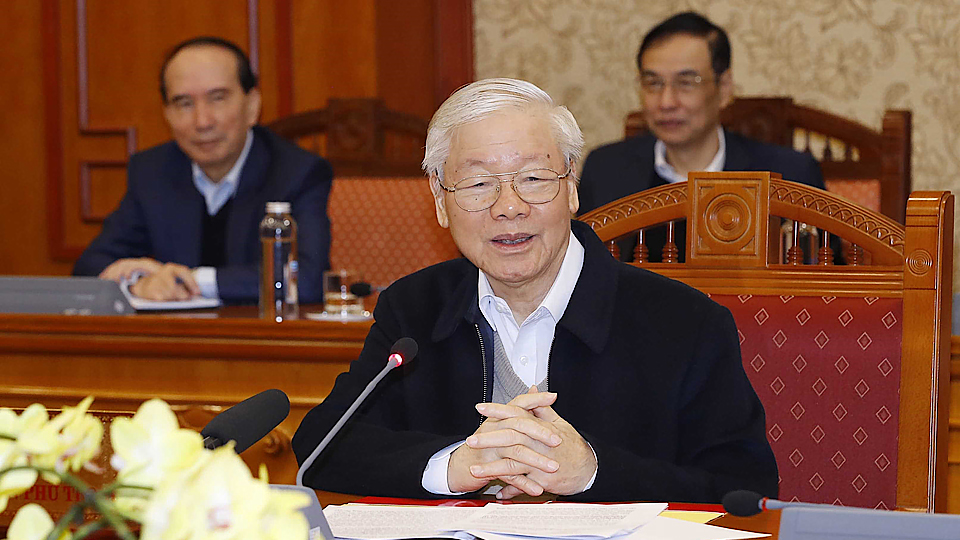 Tổng Bí thư Nguyễn Phú Trọng phát biểu chỉ đạo cuộc họp.  Ảnh: Phương Hoa/TTXVN