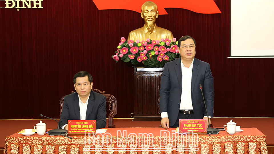Đồng chí Phạm Gia Túc, Ủy viên BCH Trung ương Đảng, Bí thư Tỉnh ủy phát biểu kết luận buổi làm việc.