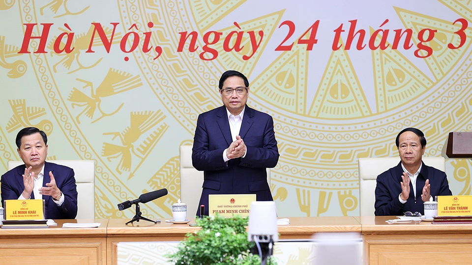 Thủ tướng Chính phủ Phạm Minh Chính chủ trì hội nghị.  Ảnh: Dương Giang - TTXVN