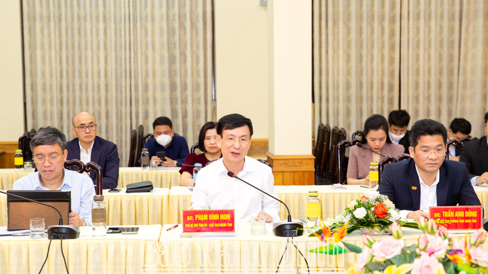 Đồng chí Phạm Đình Nghị, Phó Bí thư Tỉnh uỷ, Chủ tịch UBND tỉnh phát biểu tại buổi làm việc.