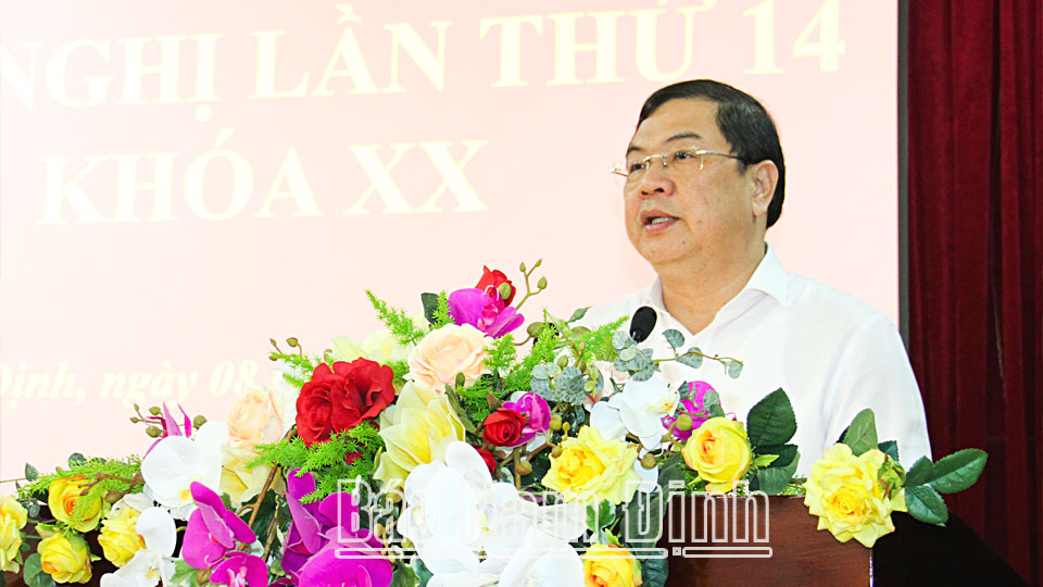 Đồng chí Phạm Gia Túc, Ủy viên BCH Trung ương Đảng, Bí thư Tỉnh ủy phát biểu kết luận tại hội nghị.