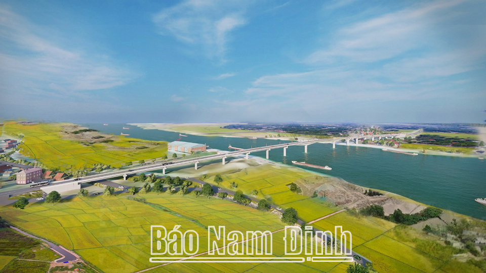 Phối cảnh đơn nguyên cầu Đống Cao trên tuyến đường trục phát triển nối vùng kinh tế biển tỉnh ta với đường cao tốc Cầu Giẽ - Ninh Bình giai đoạn II.