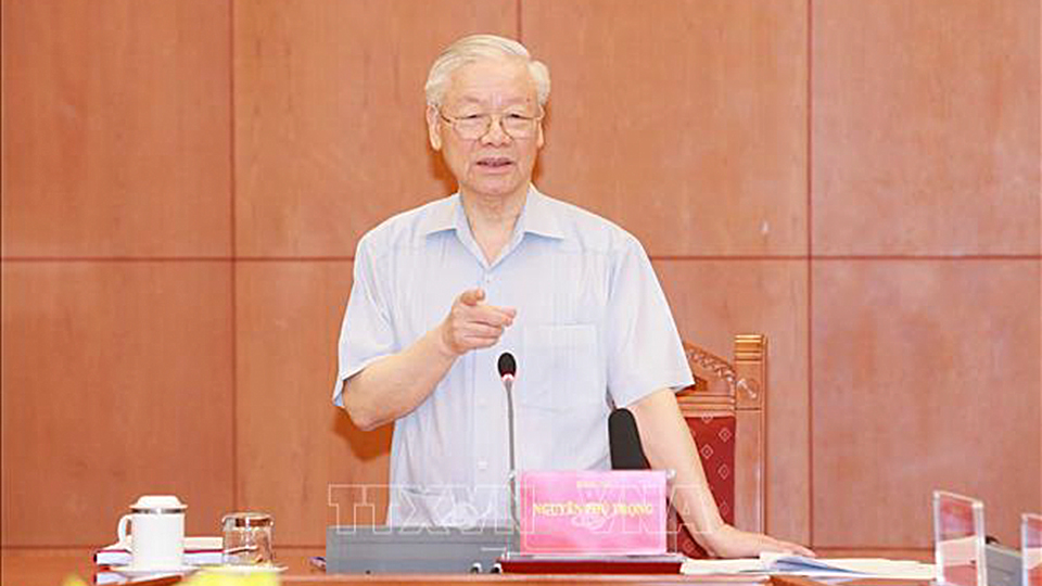 Tổng Bí thư Nguyễn Phú Trọng phát biểu kết luận cuộc họp. Ảnh: Trí Dũng/ TTXVN