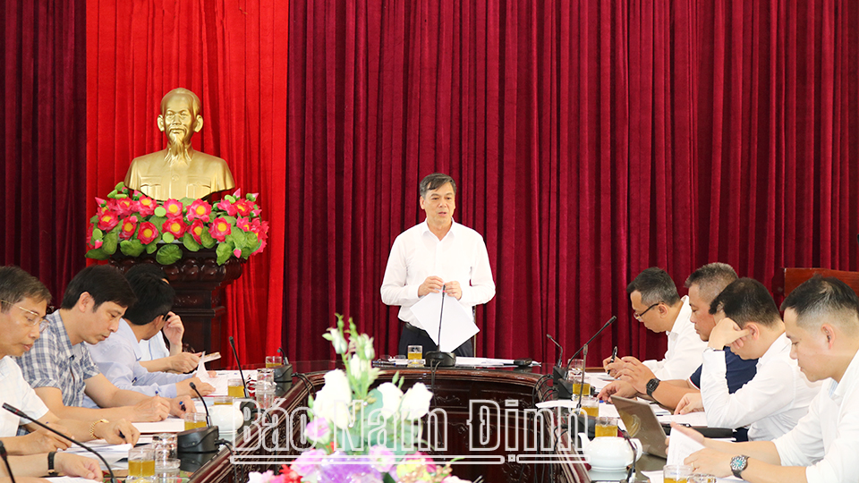 Đồng chí Trần Lê Đoài, TUV, Phó Chủ tịch UBND tỉnh, Trưởng Ban Tổ chức môn bóng đá nam SEA Games 31 tỉnh phát biểu chỉ đạo hội nghị.