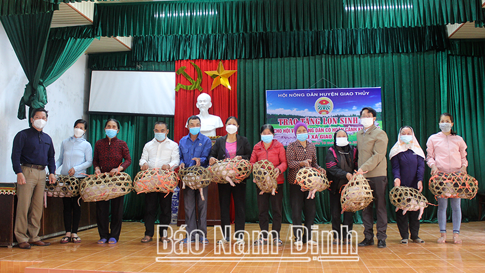 Hội Nông dân huyện Giao Thủy tặng con giống cho hội viên có hoàn cảnh khó khăn tại xã Giao Xuân.