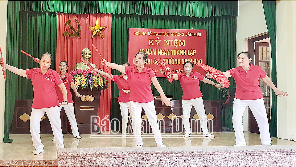Người cao tuổi phường Văn Miếu (thành phố Nam Định) biểu diễn Thái cực trường sinh đạo.