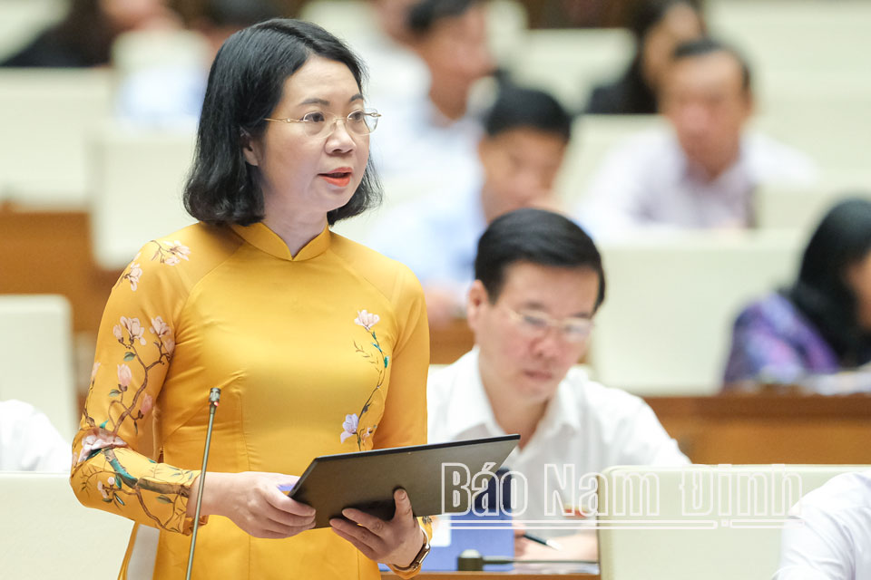 Đại biểu Mai Thị Phương Hoa, Đoàn Đại biểu Quốc hội tỉnh Nam Định phát biểu tại phiên thảo luận của Quốc hội về kinh tế - xã hội và ngân sách nhà nước sáng 2-6.