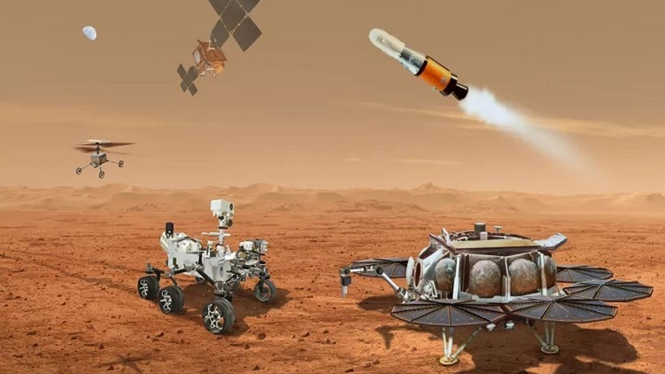   Những phương tiện giúp đưa mẫu vật sao Hỏa về Trái Đất. Ảnh: NASA