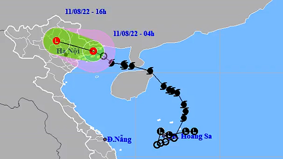 Dự kiến vùng ảnh hưởng của áp thấp nhiệt đới suy yếu từ bão Mulan. Ảnh: NCHMF