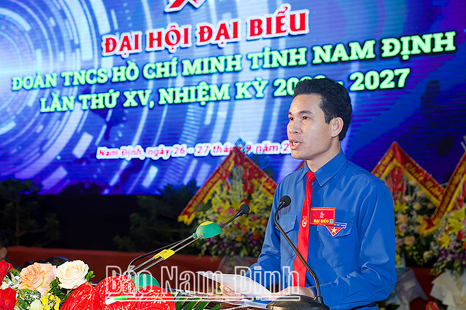 Đồng chí Triệu Văn Thái, TUV, Bí thư Tỉnh đoàn phát biểu chào mừng Đại hội.