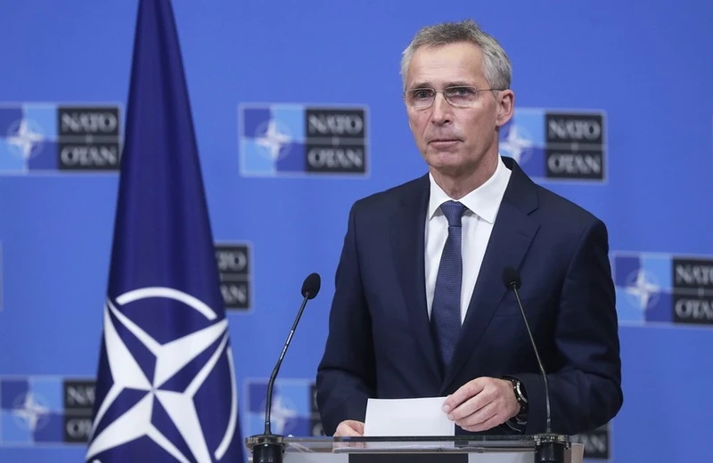 Tổng thư ký NATO Jens Stoltenberg phát biểu trong một cuộc họp báo ở Brussels, Bỉ. (Ảnh: EPA/TTXVN)
