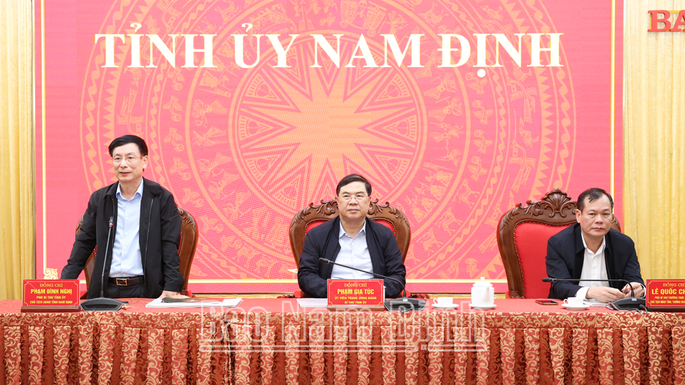 Đồng chí Phạm Đình Nghị, Phó Bí thư Tỉnh ủy, Chủ tịch UBND tỉnh phát biểu tại buổi làm việc.
