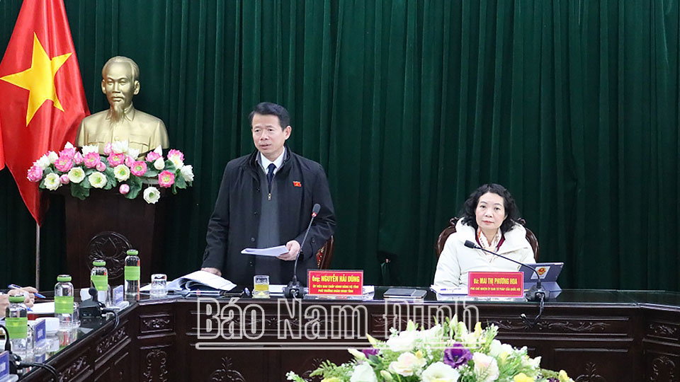 Đồng chí Phó Trưởng đoàn chuyên trách Đoàn đại biểu Quốc hội tỉnh Nguyễn Hải Dũng phát biểu tại buổi giám sát.