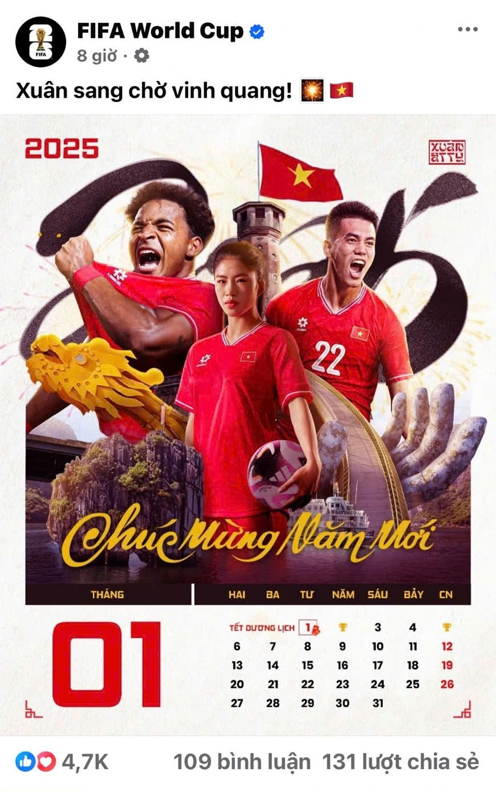 Bài đăng của FIFA dành cho bóng đá Việt Nam. 