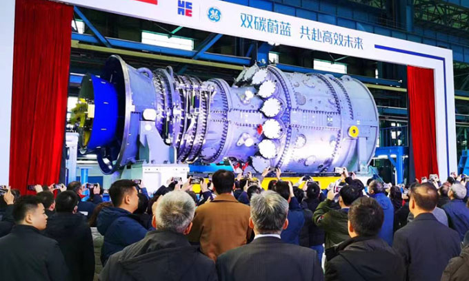 Turbine khí lớp HA đầu tiên do Trung Quốc sản xuất. (Ảnh: Đài truyền hình Hà Bắc)

