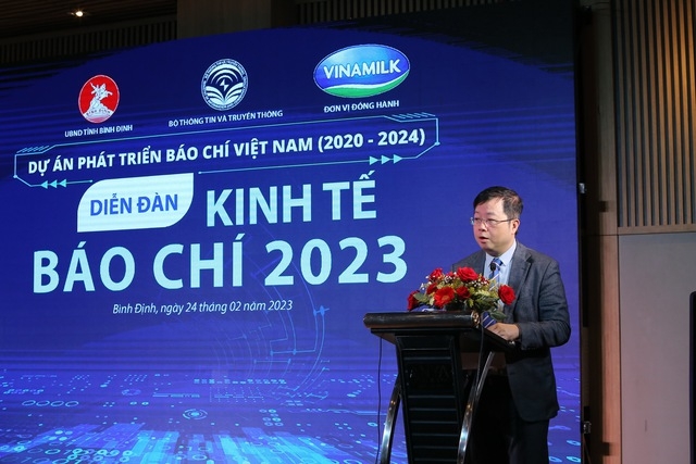 Đồng chí Nguyễn Thanh Lâm, Thứ trưởng Bộ TT và TT phát biểu tại Diễn đàn. Ảnh: PV