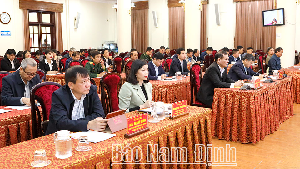 Quang cảnh hội nghị tại điểm cầu tỉnh Nam Định. Ảnh: Viết Dư