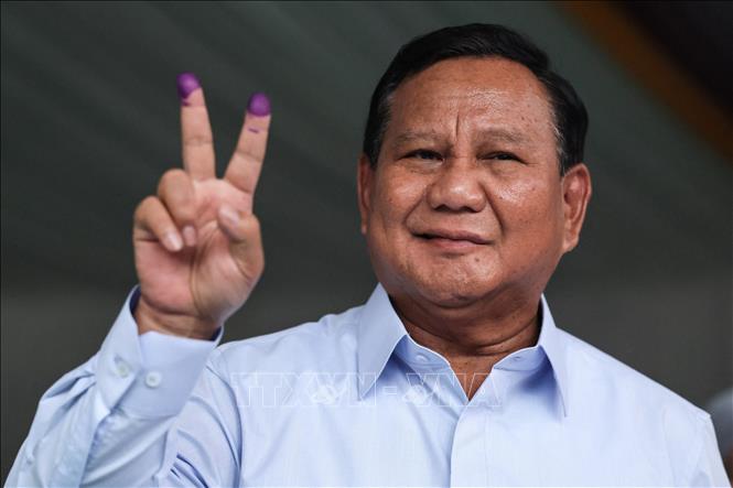 Ứng cử viên Tổng thống Indonesia Prabowo Subianto tại điểm bỏ phiếu ở Bogor ngày 14/2/2024. Ảnh: AFP/TTXVN
