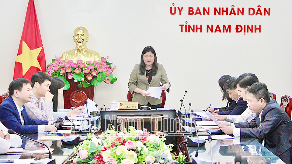 Đồng chí Hà Lan Anh, TUV, Phó Chủ tịch UBND tỉnh phát biểu tại hội nghị. 
