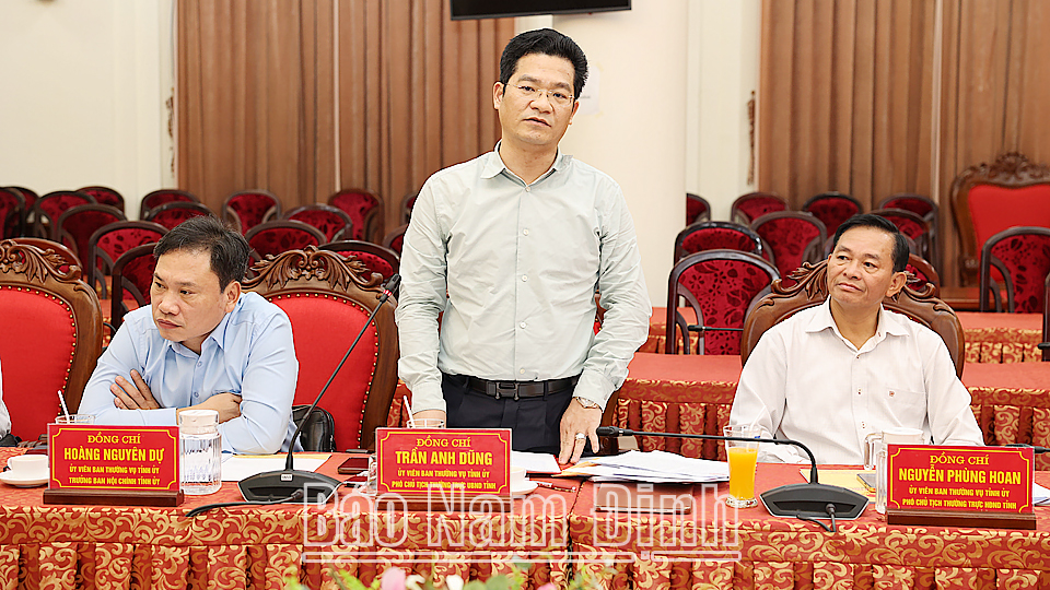 Đồng chí Trần Anh Dũng, Ủy viên Ban TVTU, Phó Chủ tịch Thường trực UBND tỉnh phát biểu tại hội nghị. 
