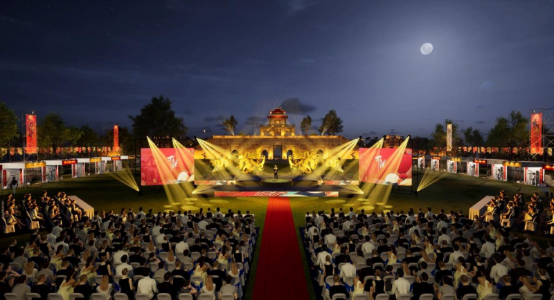 Sân khấu chính của đêm thơ “Bản hòa âm đất nước”.