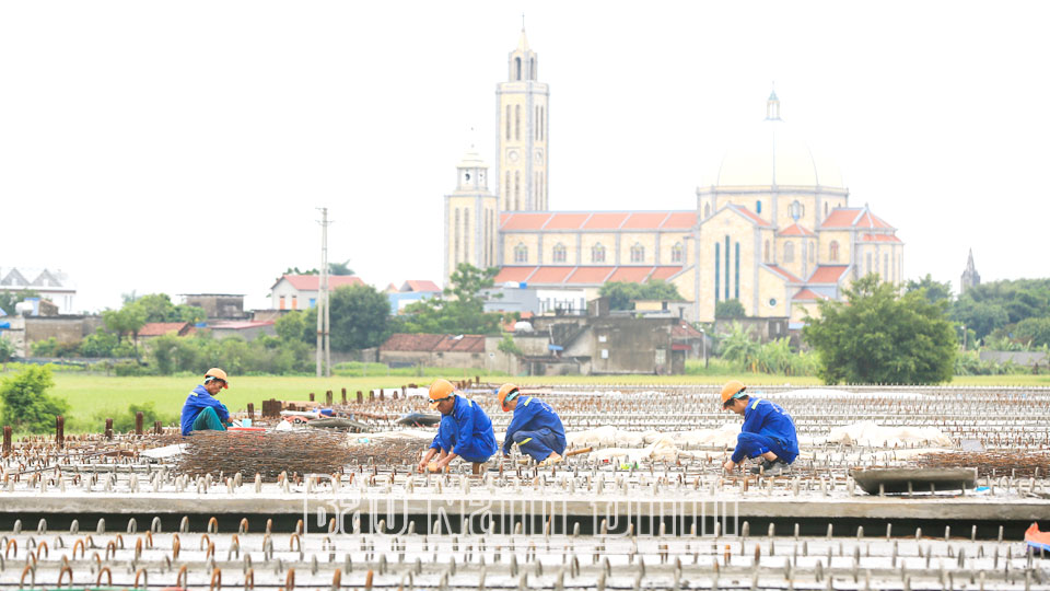 Công nhân xây dựng tuyến đường Bộ ven biển đoạn qua xã Hồng Quang (Nam Trực) 4- Viết Dư