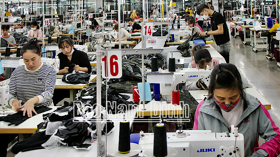 Sản xuất hàng dệt may xuất khẩu tại Công ty Cổ phần May Sông Hồng chi nhánh huyện Nghĩa Hưng.
