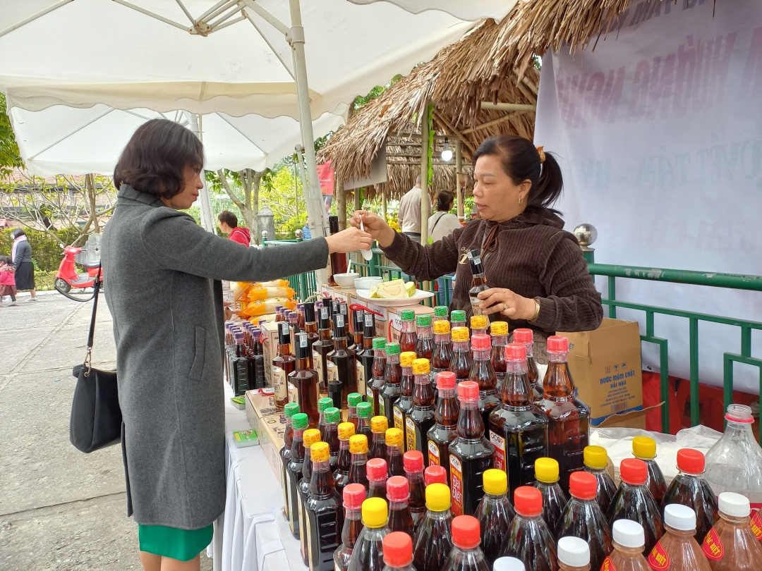 Các sản phẩm OCOP, nông sản an toàn của hội viên nông dân được trưng bày tại chợ Tết 
“Một thoáng 
Thành Nam”.