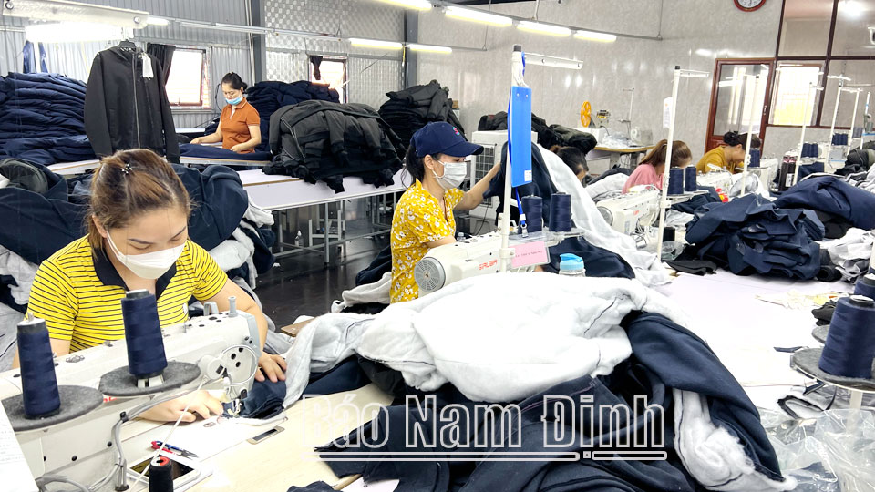 Nhiều hội viên phụ nữ huyện Hải Hậu làm nghề may quần áo xuất khẩu có thu nhập ổn định.