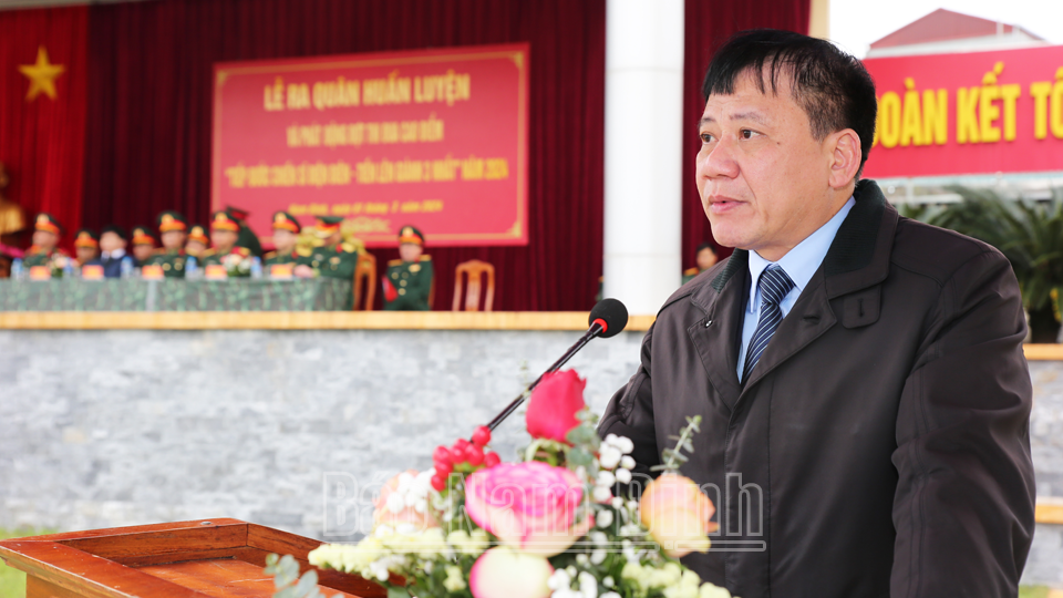Đồng chí Mai Thanh Long, TUV, Phó Chủ tịch HĐND tỉnh phát biểu chỉ đạo tại Lễ ra quân huấn luyện.
            