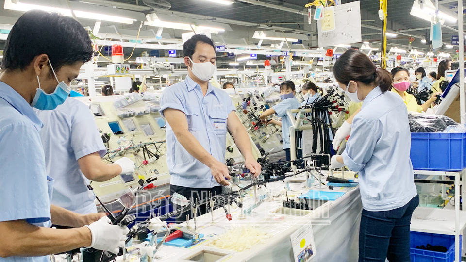 Sản xuất tại Công ty Hệ thống dây dẫn Sumi Việt Nam (Khu công nghiệp Bảo Minh).
Ảnh: Thanh Thúy