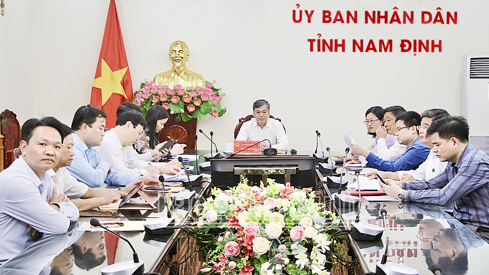 Đồng chí Trần Lê Đoài, TUV, Phó Chủ tịch UBND tỉnh chủ trì hội nghị tại điểm cầu tỉnh Nam Định. 
