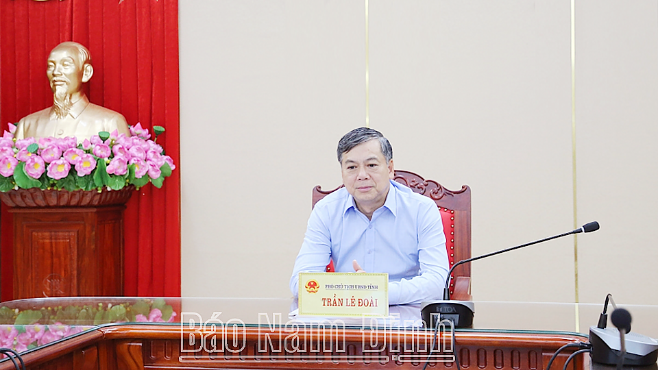 Đồng chí Trần Lê Đoài, TUV, Phó Chủ tịch UBND tỉnh chủ trì hội nghị tại điểm cầu tỉnh Nam Định. 
