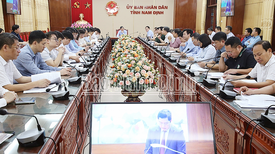 Quang cảnh hội nghị tại điểm cầu tỉnh Nam Định. 
