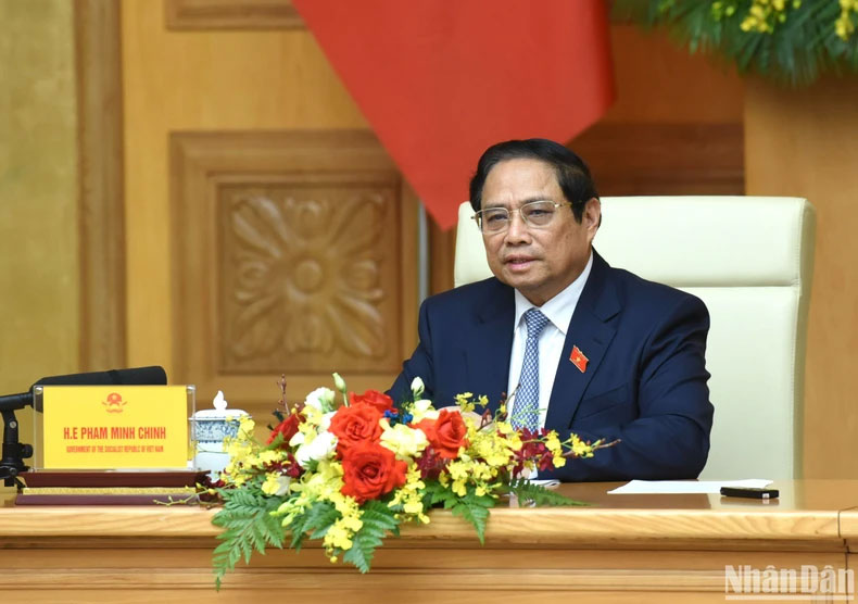 Thủ tướng Phạm Minh Chính phát biểu tại buổi tiếp các doanh nghiệp của Hội đồng Kinh doanh Hoa Kỳ - ASEAN.