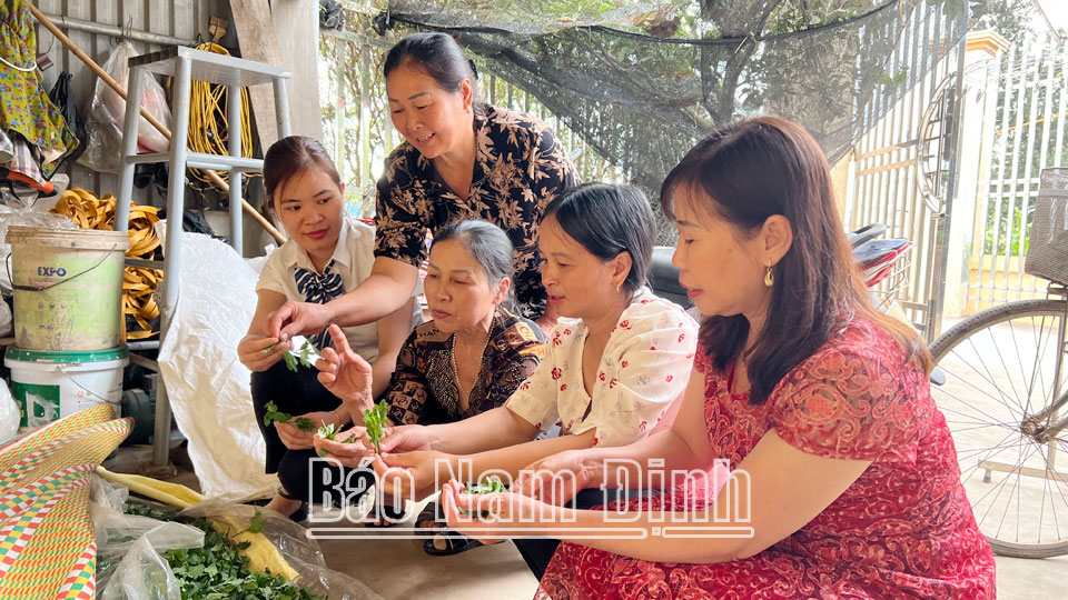 Hội viên phụ nữ huyện Ý Yên tham quan mô hình kinh tế tiêu biểu của bà Trần Thị Kẹo, thôn Hồng Hà 2, xã Mỹ Tân (Mỹ Lộc).