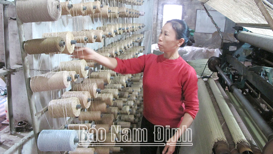 Sản xuất chiếu cói tại làng nghề truyền thống xã Xuân Ninh.