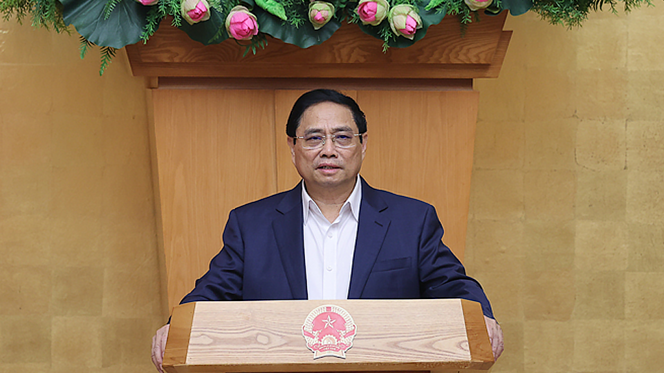 Thủ tướng Chính phủ Phạm Minh Chính phát biểu kết luận hội nghị.
Ảnh: VGP/Nhật Bắc
