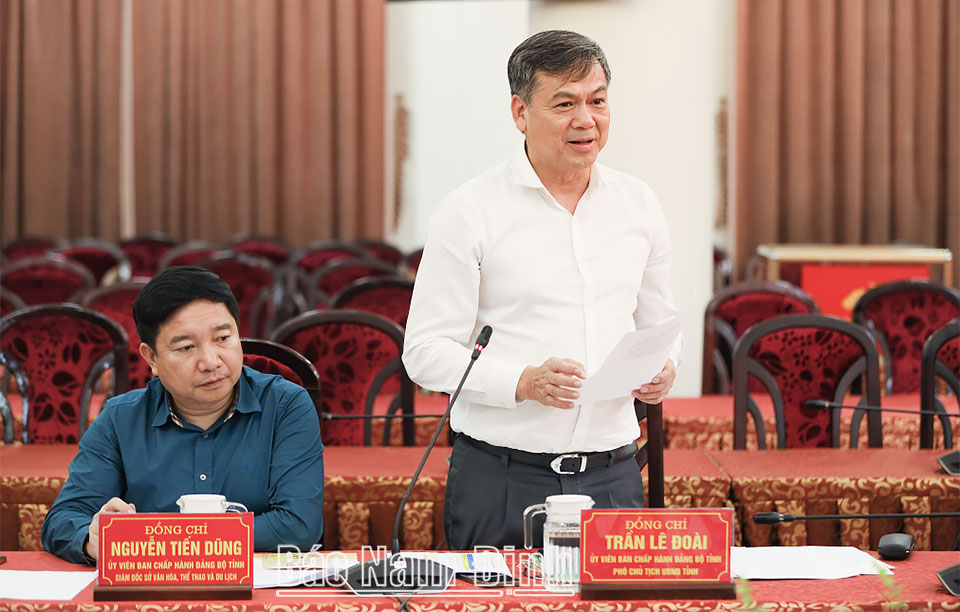 Đồng chí Trần Lê Đoài, TUV, Phó Chủ tịch UBND tỉnh phát biểu tại hội nghị. 