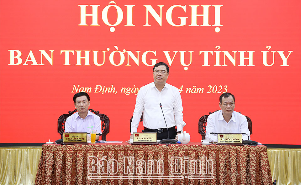 Đồng chí Phạm Gia Túc, Ủy viên BCH Trung ương Đảng, Bí thư Tỉnh ủy phát biểu kết luận hội nghị.