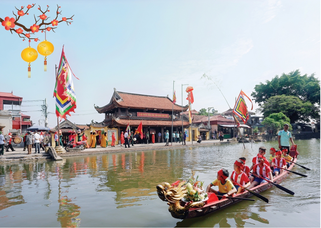 Trải cò cốc (bơi thuyền cò cốc) trong lễ hội Chùa Keo Hành Thiện năm 2023.