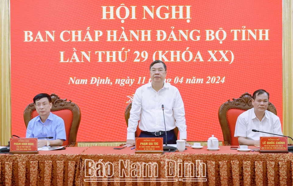 Đồng chí Phạm Gia Túc, Ủy viên BCH Trung ương Đảng, Bí thư Tỉnh ủy phát biểu chỉ đạo hội nghị.