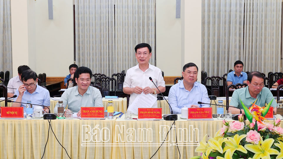 Đồng chí Chủ tịch UBND tỉnh Phạm Đình Nghị phát biểu tại buổi làm việc. 