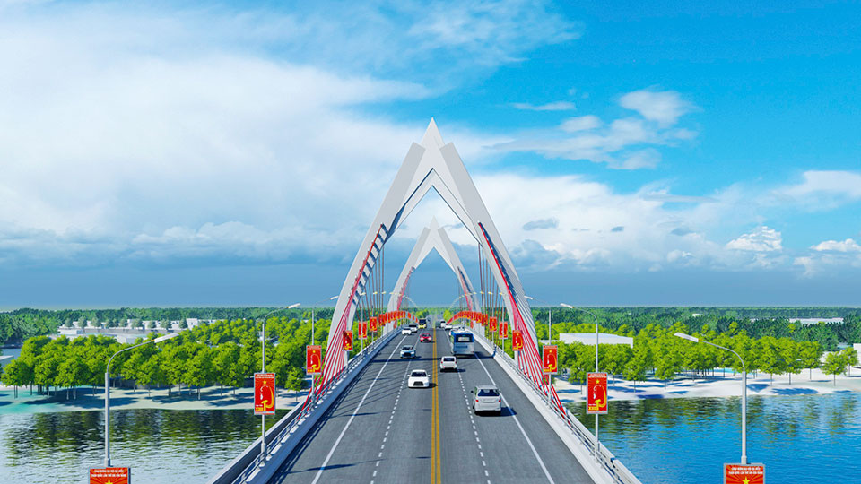 Phối cảnh cây cầu thứ 4 bắc qua sông Đào nối từ đường Song Hào đến đường Vũ Hữu Lợi (thành phố Nam Định) đang được xây dựng.