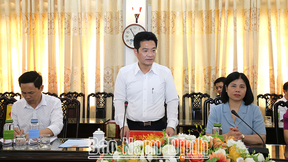 Đồng chí Trần Anh Dũng, Ủy viên Ban TVTU, Phó Chủ tịch Thường trực UBND tỉnh phát biểu tại buổi làm việc.