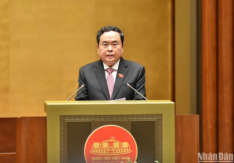 Phó Chủ tịch Thường trực Quốc hội Trần Thanh Mẫn phát biểu khai mạc Kỳ họp thứ 7, Quốc hội khóa XV. (Ảnh: LINH KHOA)  