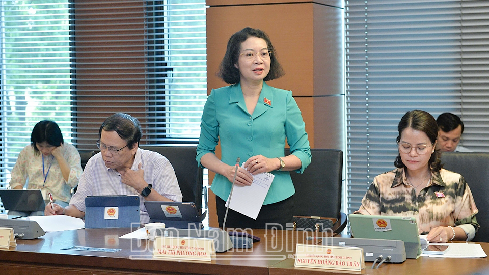 Đồng chí Mai Thị Phương Hoa, Phó Chủ nhiệm Ủy ban Tư pháp của Quốc hội, ĐBQH tỉnh Nam Định phát biểu thảo luận.  