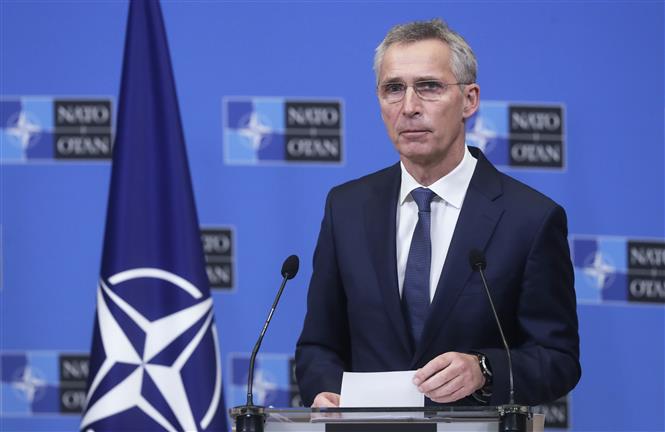 Tổng thư ký NATO Jens Stoltenberg phát biểu trong một cuộc họp báo ở Brussels, Bỉ. Ảnh: EPA/TTXVN
